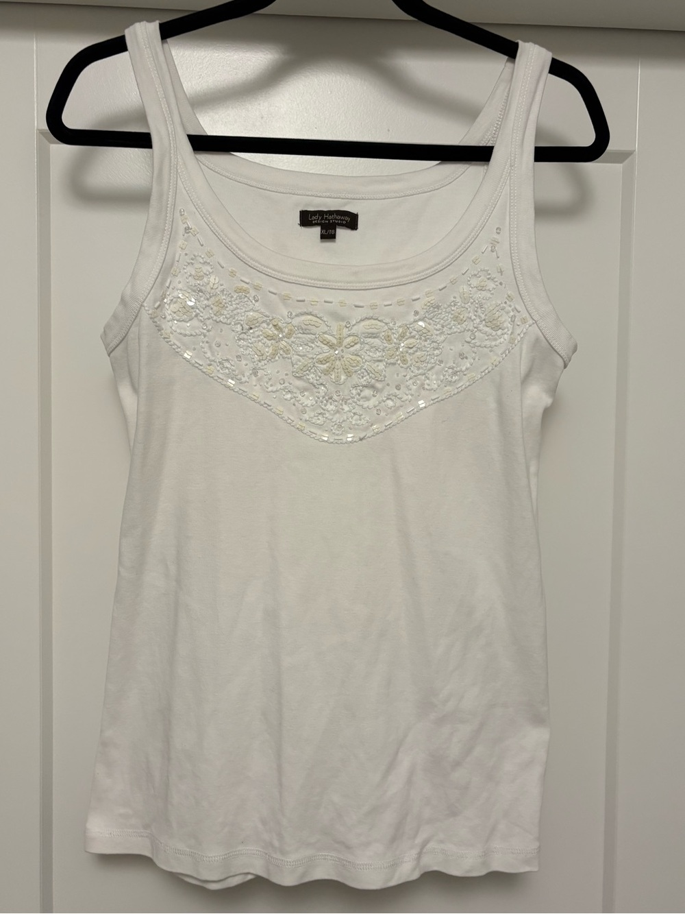 Lady Hathaway White Embellished Scoop Tank Top
